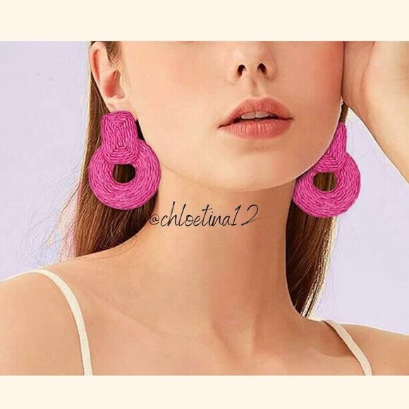 NEW Boho Braided Raffia Earrings - Picture 3 of 11